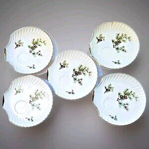 Vintage Porcelain Pinecone Luncheon Snack Plates 8" Set Gold Trim Lot of 5 Mint